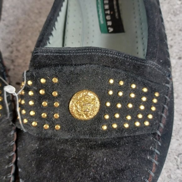 Lorenzo Banfi Suede Black Gold Stud Dress Loafers 9.5 Slip On Italian Shoes main image 6
